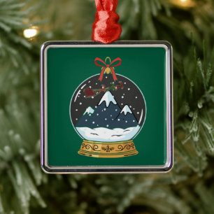 Festive Santa Sleigh Over Mountains Christmas Snow Metal Ornament