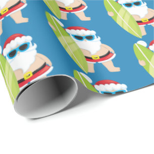 Festive Santa Surfing tiled party Christmas wrap Wrapping Paper