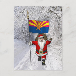 Festive Santa With Ensign Of Arizona Holiday Postcard