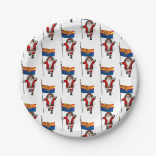 Festive Santa With Ensign Of Arizona Paper Plate
