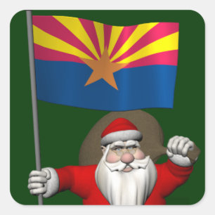 Festive Santa With Ensign Of Arizona Square Sticker