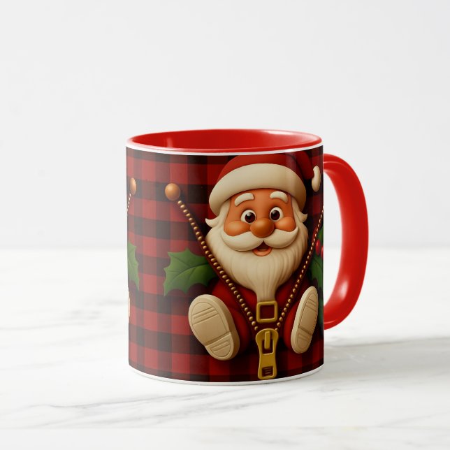 Festive Santa Zipper | Plaid Christmas Drinkware Mug (Front Right)