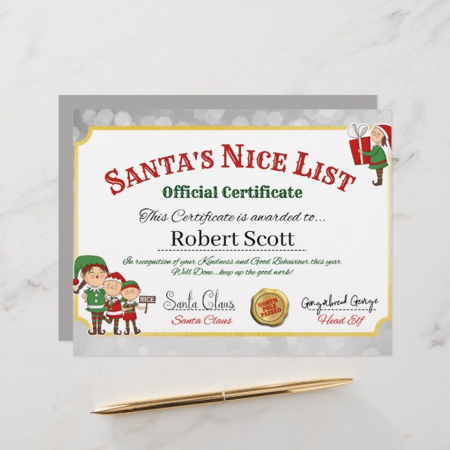 Festive Santa's Christmas nice list add name  Custom Letterhead (Front/Back In Situ)