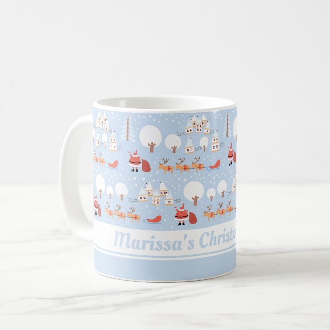 Festive Santa's Christmas Village and Fun Reindeer Coffee Mug (Front Left)
