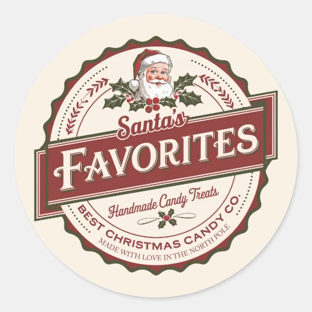 Festive Santa's favourite candy sweets  Classic Round Sticker (Front)