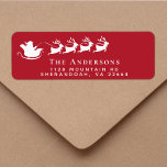 Festive Santas Sleigh Red Christmas Return Address Return Address Label<br><div class="desc">Fun and festive red return address label for the Christmas holiday season featuring a white silhouette of reindeers flying Santa's sleigh through air,  and your family name and address in simple modern white typography.</div>