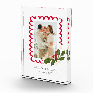 Festive Scallop Frame with Holly Christmas Momento Photo Block