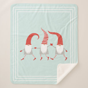 Festive Scandinavian Christmas Gnomes Mint Green Sherpa Blanket