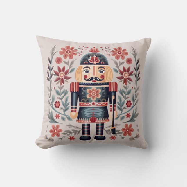 Festive Scandinavian Folk Art Soldier  Christmas Cushion (Front)