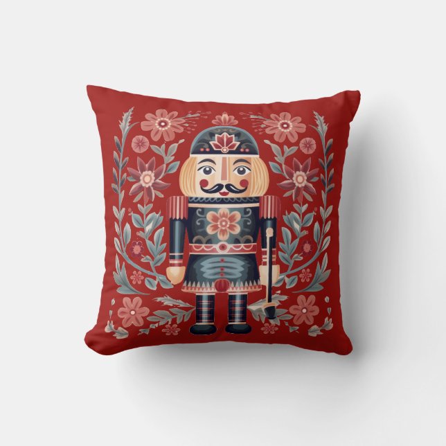 Festive Scandinavian Folk Art Soldier  Christmas Cushion (Front)
