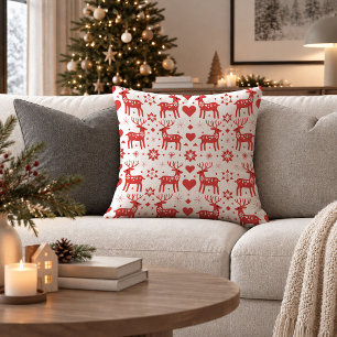 Festive Scandinavian Folk Christmas Throw Pillow D