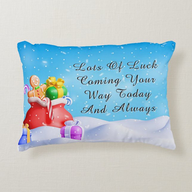 Festive Scene with Gifts, Candy Canes Decorative Cushion (Front)
