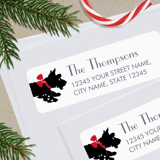 Festive Scottie Dog with Red Bow Return Address Label (Creator Uploaded)