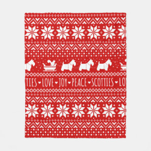 Festive Scottie Dogs Christmas   Scottish Terriers Fleece Blanket