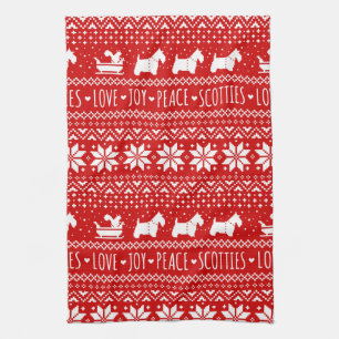 Festive Scottie Dogs Christmas   Scottish Terriers Tea Towel