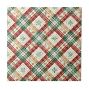 Festive Scottish Tartan Plaid Holiday Pattern Art Ceramic Tile