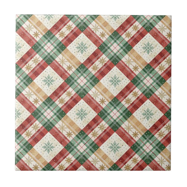 Festive Scottish Tartan Plaid Holiday Pattern Art Ceramic Tile (Front)