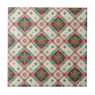 Festive Scottish Tartan Plaid Snowflake Pattern Ceramic Tile
