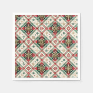 Festive Scottish Tartan Plaid Snowflake Pattern Napkin