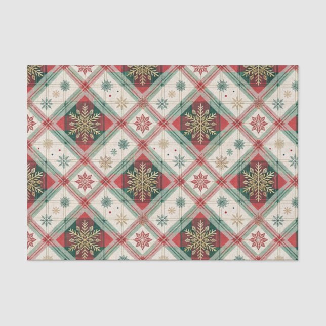 Festive Scottish Tartan Plaid Snowflake Pattern Tissue Paper (Front)