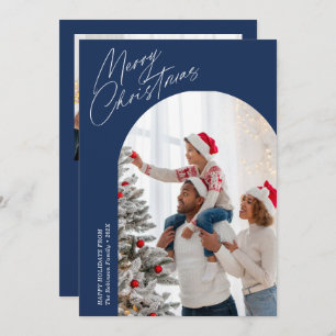 festive script blue christmas arch  holiday card