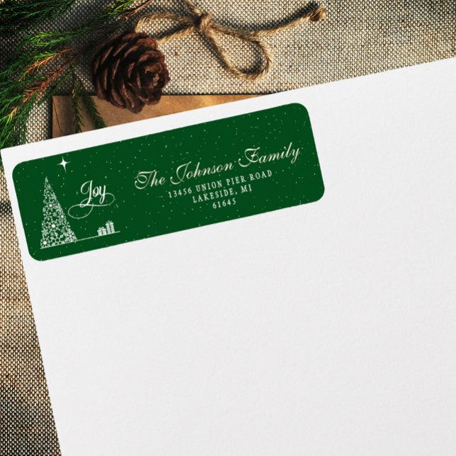 Festive Script Christmas Tree Green Return Address Label (Creator Uploaded)