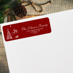 Festive Script Christmas Tree Red Return Address Label