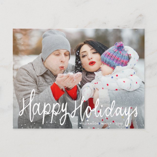 Festive script happy holidays photo postcard (Front)