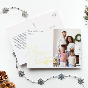Festive Script Photo Merry Christmas Gold Foil Holiday Postcard