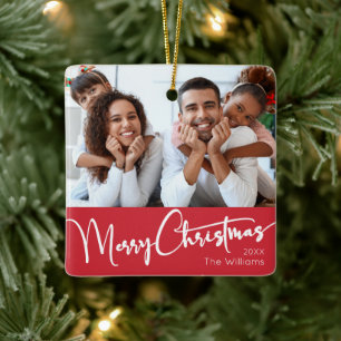 Festive Script   Red Merry Christmas Ceramic Ornament