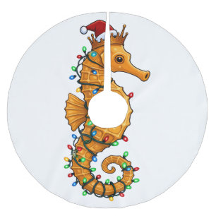 Festive Seahorse Wearing a Santa Hat for a Magical Brushed Polyester Tree Skirt
