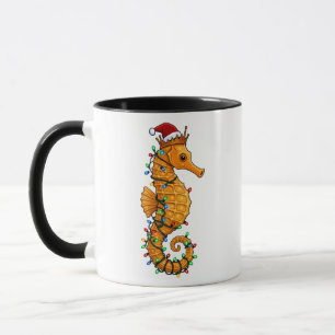 Festive Seahorse Wearing a Santa Hat for a Magical Mug