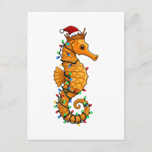 Festive Seahorse Wearing a Santa Hat for a Magical Postcard