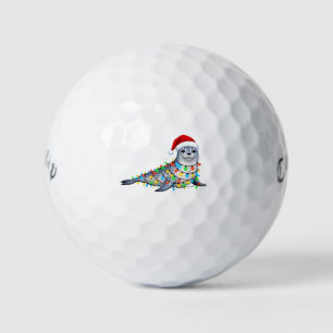 Festive Seal Covered in Christmas Lights Golf Balls