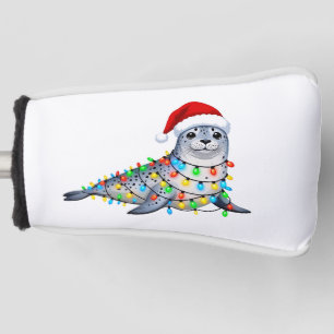 Festive Seal Covered in Christmas Lights Golf Head Cover