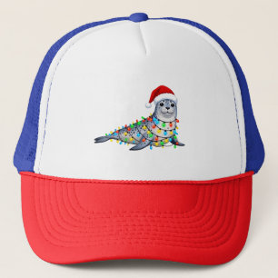 Festive Seal Covered in Christmas Lights Trucker Hat