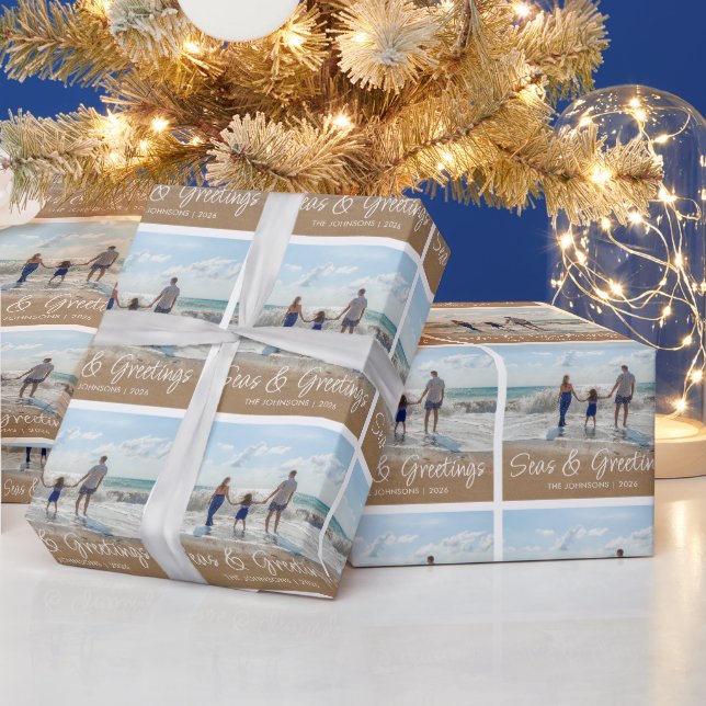 Festive Seas & Greetings Family Photo Christmas  Wrapping Paper (Holidays)
