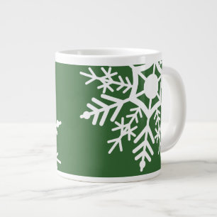 Festive Season White & Green Snow Stars Large Coffee Mug
