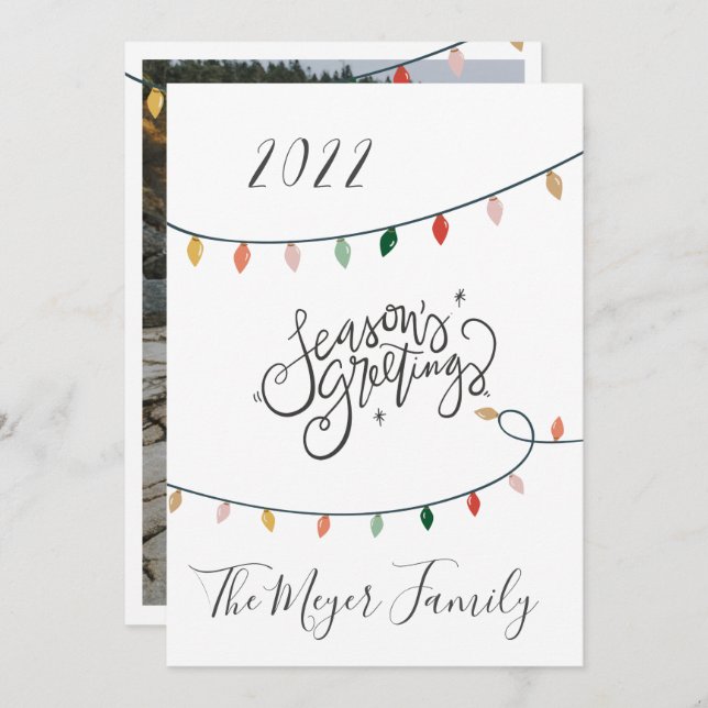 Festive Seasons Greetings Christmas Lights Photo Holiday Card (Front/Back)
