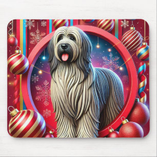 Festive Shaggy Dog With Christmas Decorations Mouse Pad