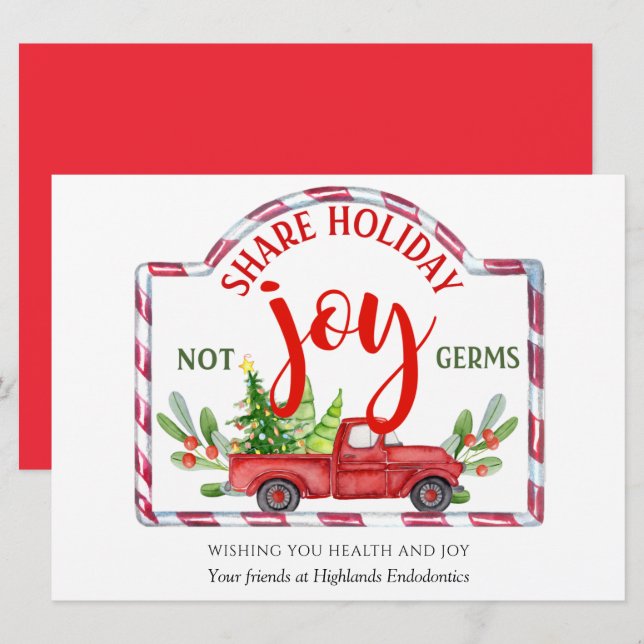 Festive, Share Holiday Joy Not Germs, Holiday Card (Front/Back)