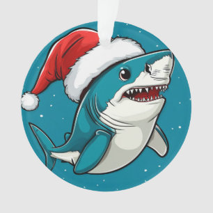 Festive Shark Wearing a Santa Hat Ornament