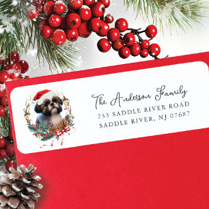 Festive Shih Tzu Dog in Santa Hat  Return Address Label