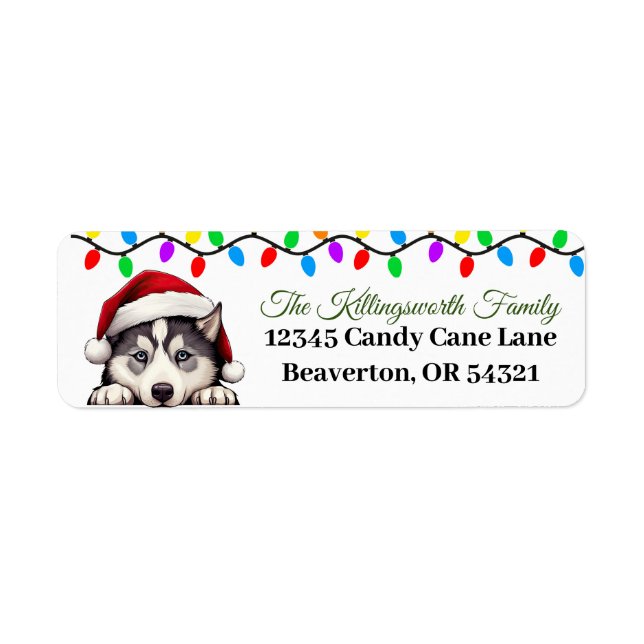 Festive Siberian Husky Christmas Return Labels (Front)