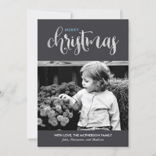 Festive Silver and Blue Christmas Photo Cards