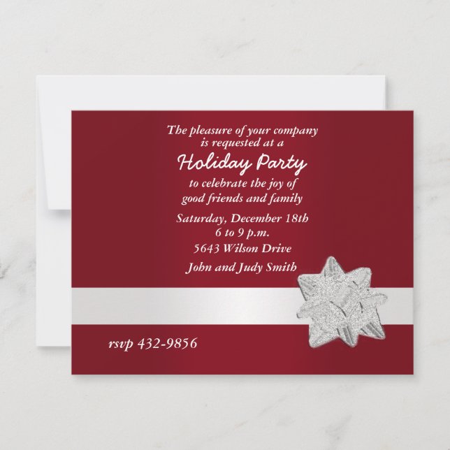 Festive Silver Bow Christmas Party Invitation (Front)