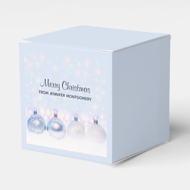 Festive Silver Christmas Balls on Snow Favour Box (Front Side)