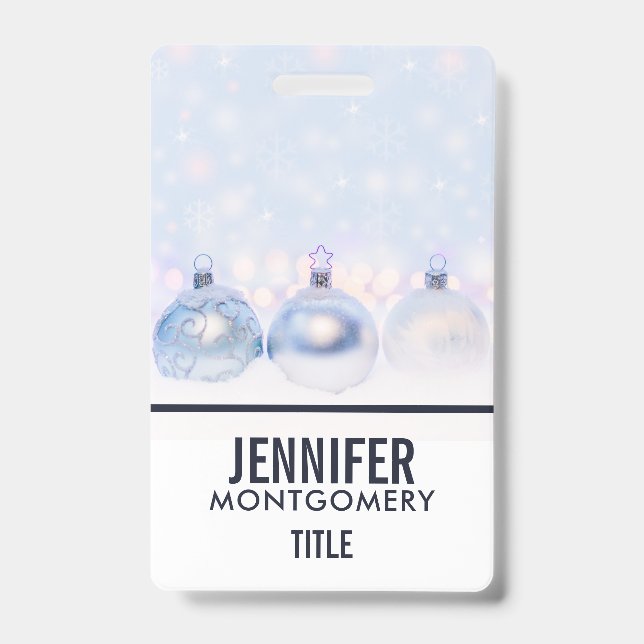 Festive Silver Christmas Balls on Snow ID Badge (Front)
