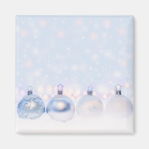 Festive Silver Christmas Balls on Snow Magnet