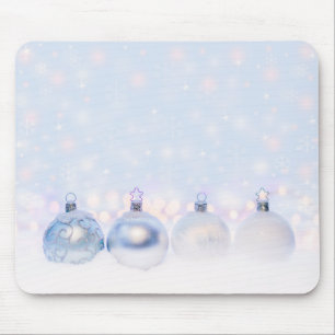 Festive Silver Christmas Balls on Snow Mouse Pad